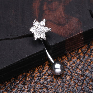 Detail View 1 of Spring Flower Sparkle Curved Barbell-Clear Gem